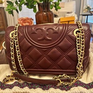 Tory Burch Burgundy Quilted Shoulder Bag